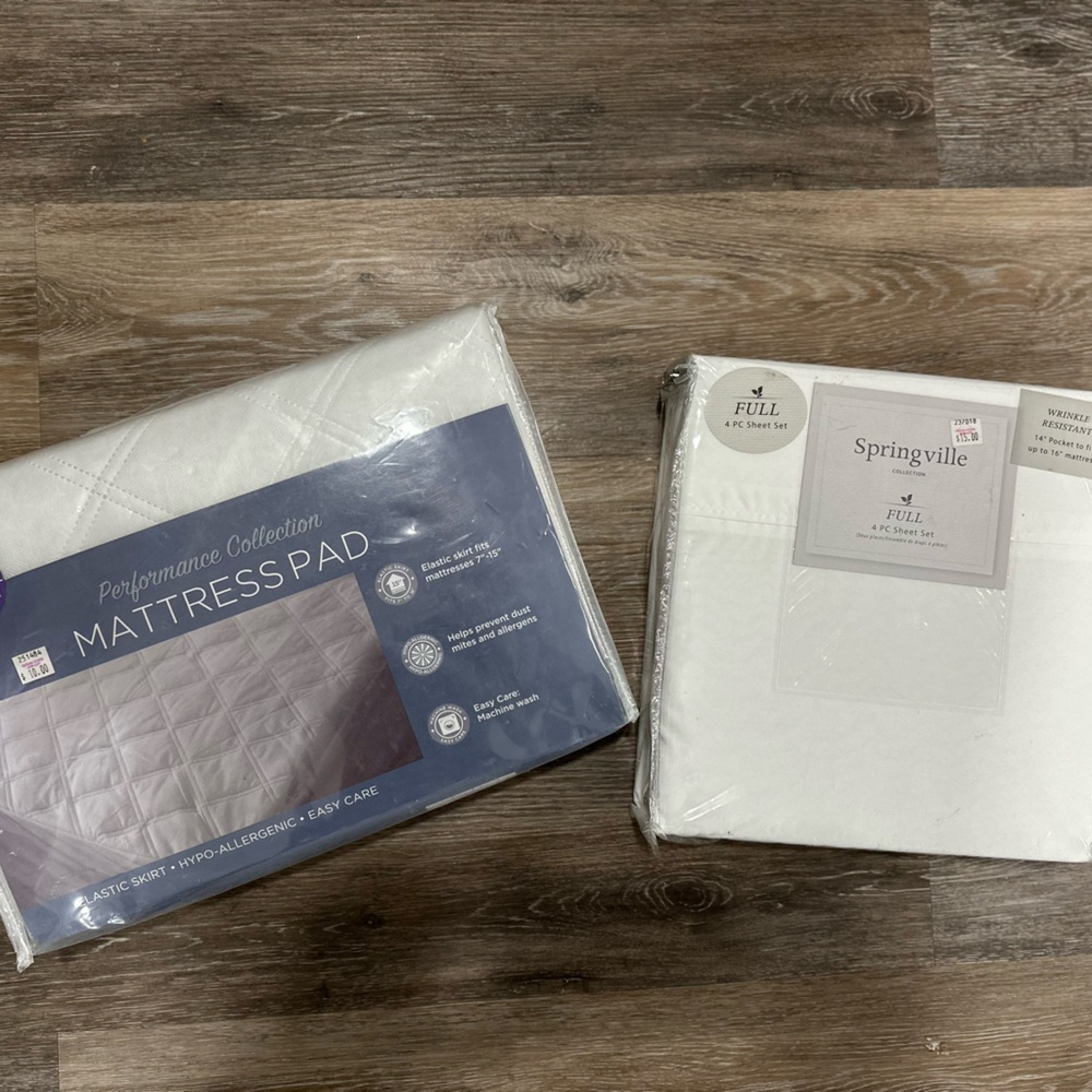 White Mattress Pad and Sheets Set- Bundled